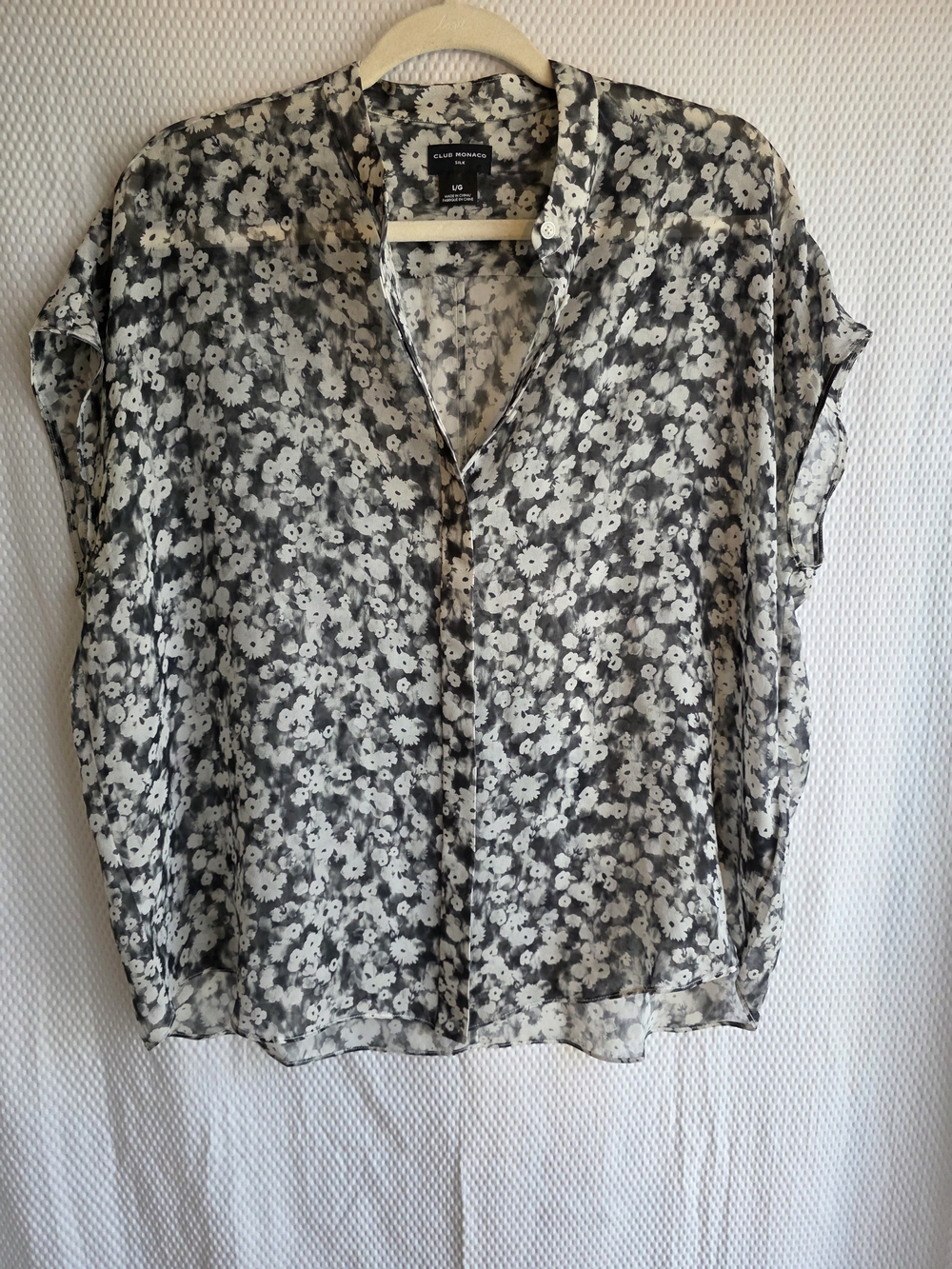 Club Monaco Sheer Monochrome Floral Button-Front Blouse